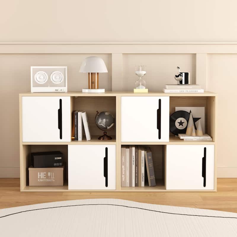Light Wood 4 Cube Storage Organizer with Cabinet Doors