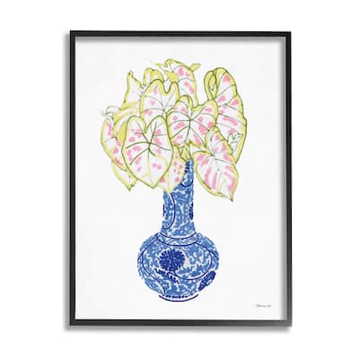Stupell Chinese Caladium Ginger House Plant Tall Neck Vase Framed Wall Art, Design by Stellar Design Studio - Blue