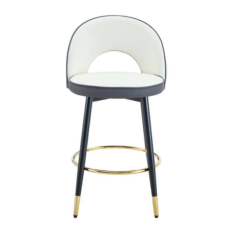 360° Swivel Bar Chair Set of 2, Modern Spliced Color Faux Leather Upholstered Bar Chair with Gold Metal Leg & Powder Coated Base