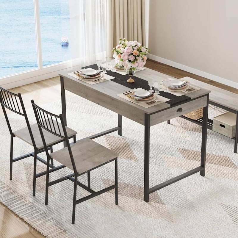Space Saving Kitchen Dining Table Set with Bench and 2 Chairs and Storage Drawers