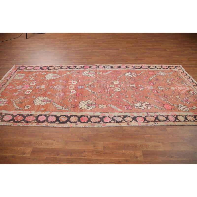 Hand Knotted Oriental 100% Wool Carpet Traditional All-Over Oranges & Rust Tabriz Runner Rug - 9' 7'' X 4' 2''