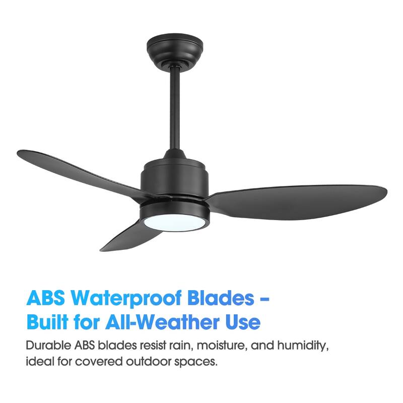 MLiAN 42 in 3 ABS Blades Indoor and Outdoor Ceiling Fan with Integrated LED and Remote Downrod