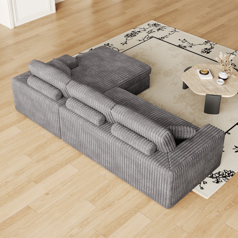 Roomfitters 114.5" Stylish Corduroy Modular Recliner Sofa, Convertible L-Shaped Couch with Neck Pillows & Throw Pillows