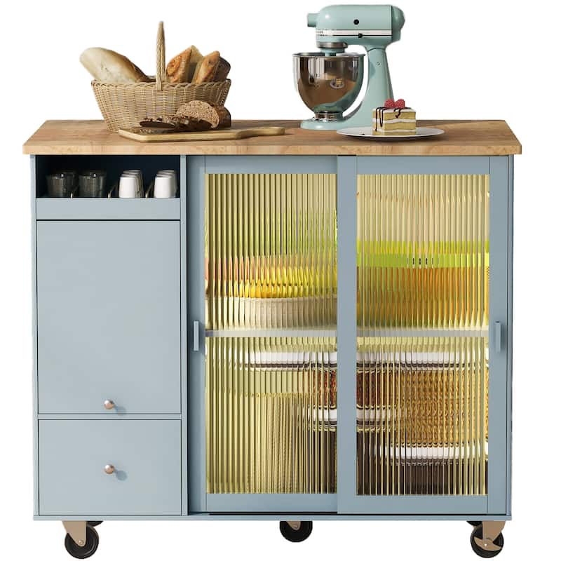 Kitchen Island with Drop Leaf & LED Light