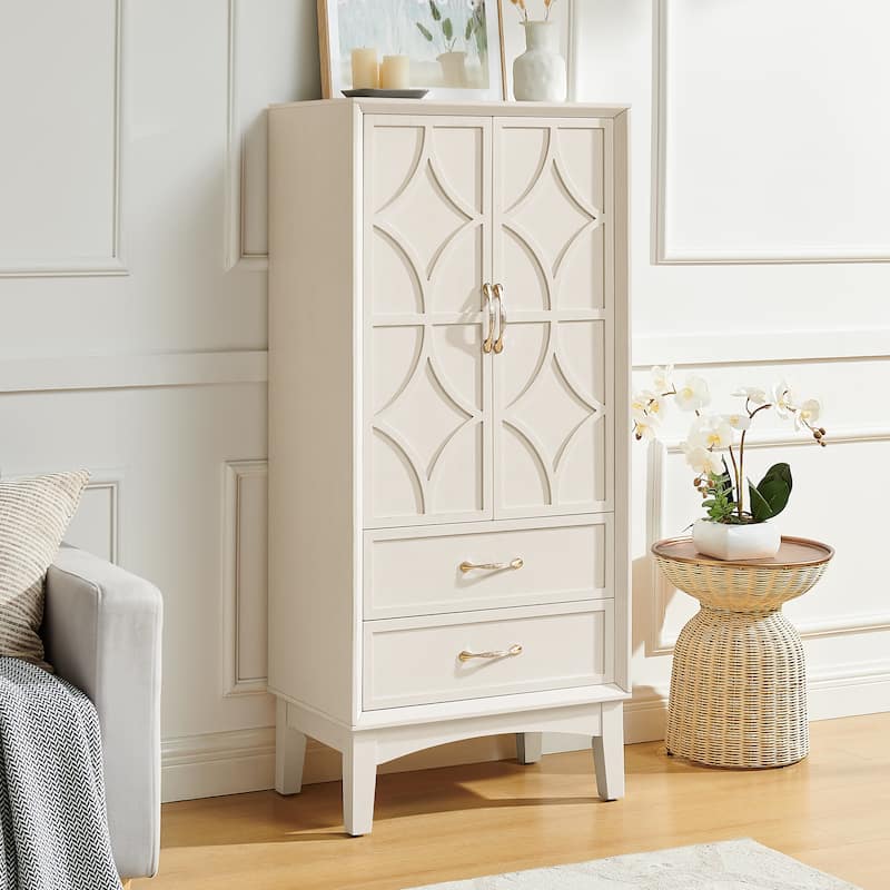 Roomfitters Tall Pantry Sideboard Cabinet, Geometric Storage Console Buffet for Kitchen & Entryway