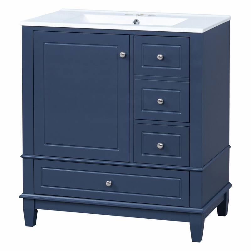 30" Bathroom Vanity with Sink, Soft-Close Door, One Door with Shelf & Three Drawers