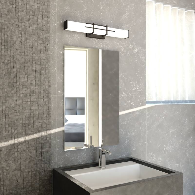 Fuller Park 1 Light LED Matte Black Contemporary Bathroom Vanity Fixture White Glass - 22.5-in W x 4.75-in H x 4.25-in D