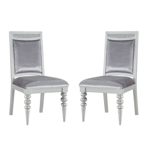 Set of 2 Upholstered Side Chair in Silver and Platinum Finish