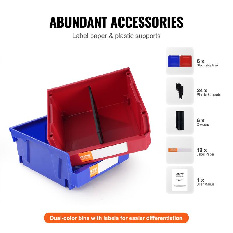 VEVOR Plastic Storage Bin,Hanging Stackable Storage Organizer Bin, Blue/Red,for,Office,or Pantry Organization