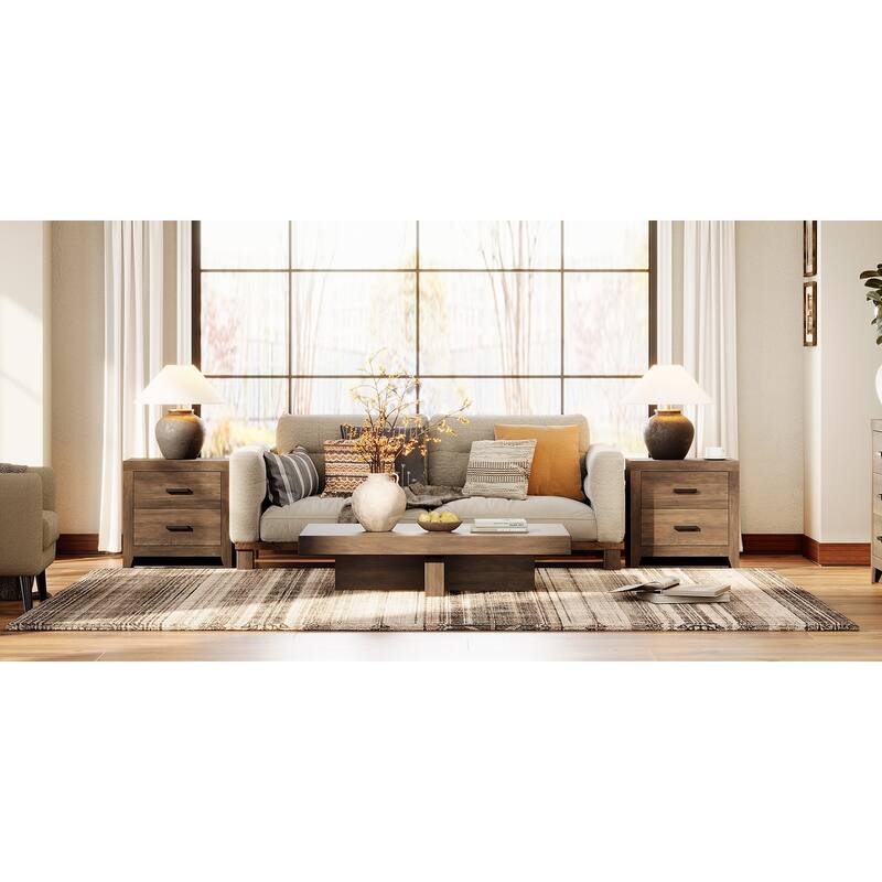 WAMPAT Farmhouse End Table with 2 Storage Drawers - Rustic Brown Accent Table for Bedroom & Living Room