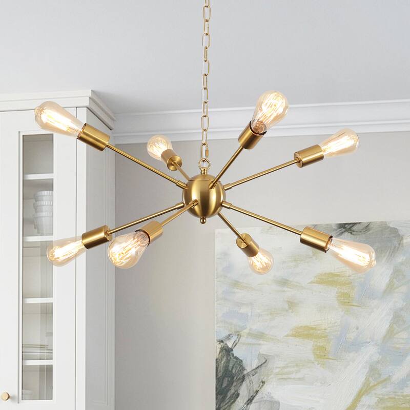 8-Light Hanging Sputnik Linear Chandelier Lighting with Plug for Kitchen Island