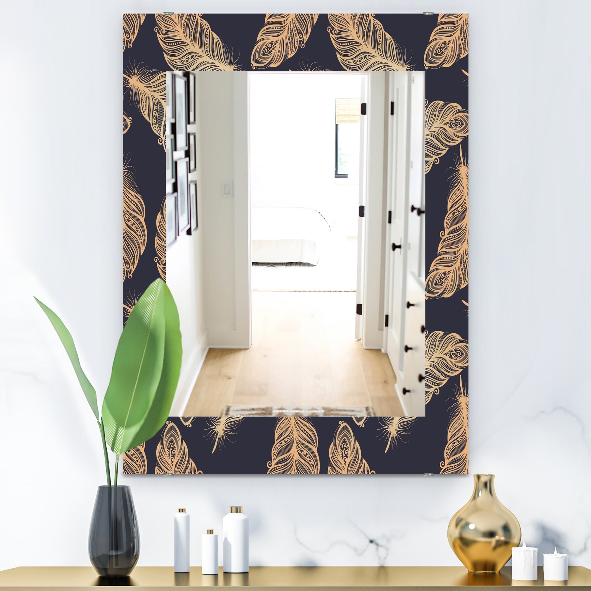 Designart Feathers 17 Bohemian And Eclectic Mirror Frameless Modern Wall Mirror On Sale Overstock 28003936