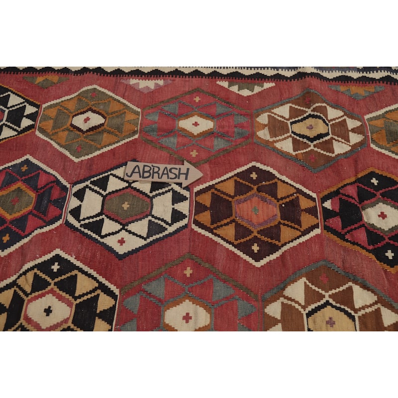 Hand Woven Oriental 100% Wool Carpet Southwestern Tribal Red Kilim Area Rug - 6' 11'' X 5' 3''
