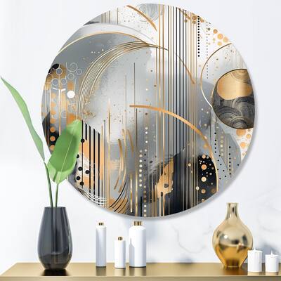 Designart "Shapes And Lines Abstract Marble I" Abstract Marble Metal Round Wall Art
