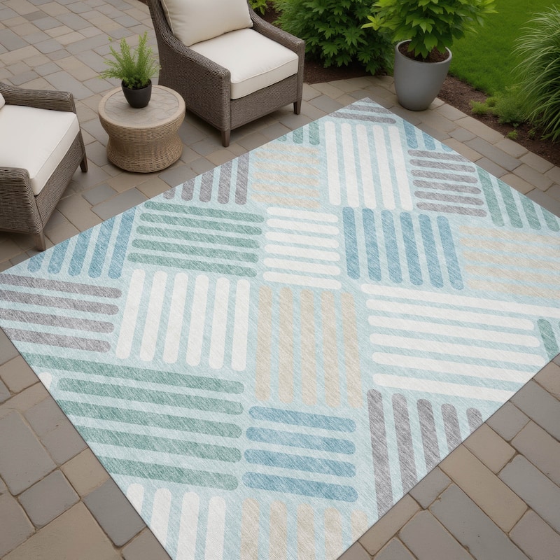 Machine Washable Indoor/ Outdoor Modern Weave Chantille Rug - Seafoam - 9' x 12'