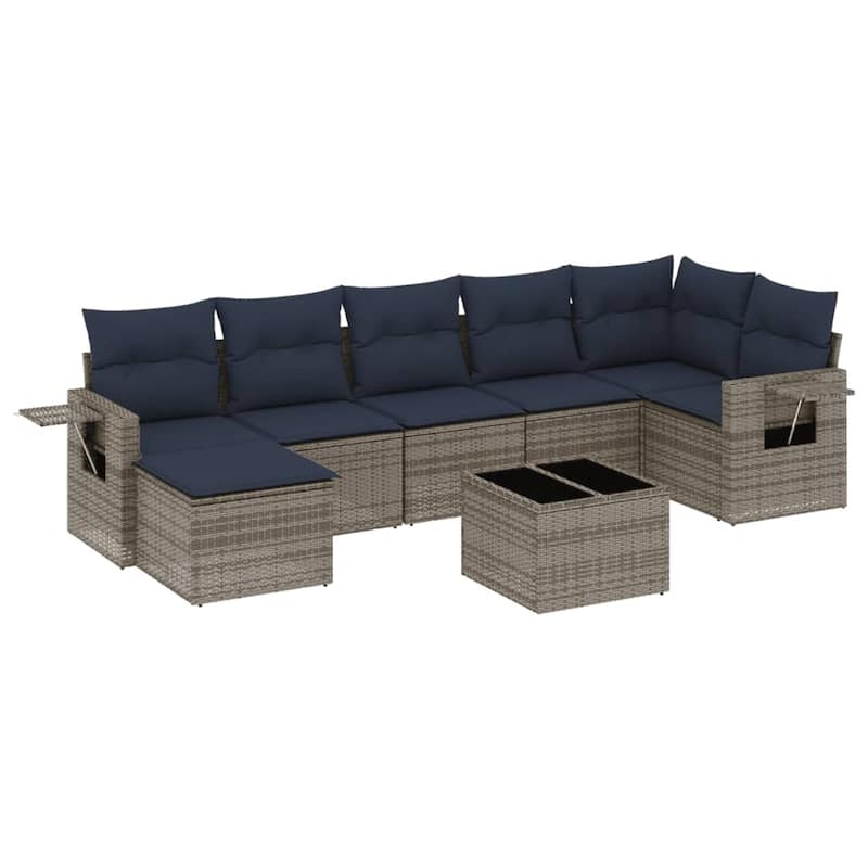 vidaXL Patio Sofa Set with Cushions Outdoor Conversation Furniture Poly Rattan - 24.4 x 24.4 x 27.2