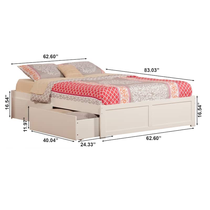Concord Queen Platform Bed with 2 Bed Drawers in White