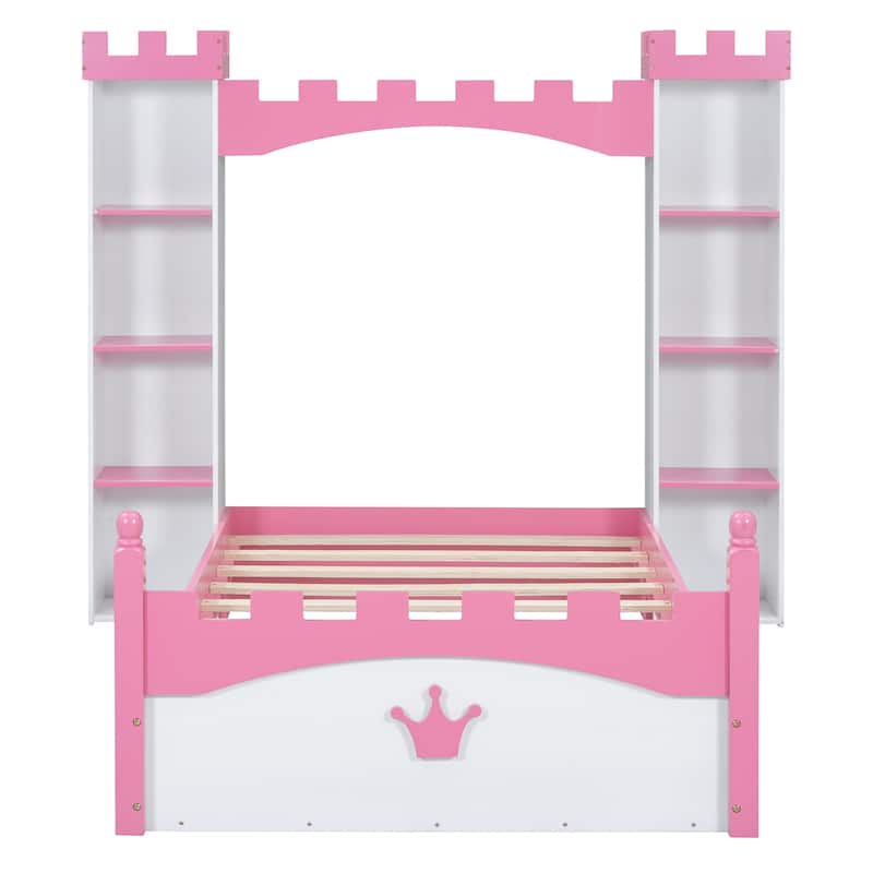 Twin Size Castle-Shaped Bed with Storage Shelf
