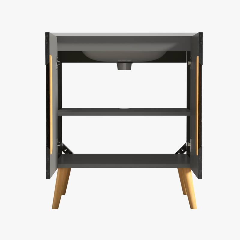 30-Inch Brushed Black Oak Bathroom Vanity With Sink - Freestanding Or Wall-Mounted Modern Bathroom Cabinet