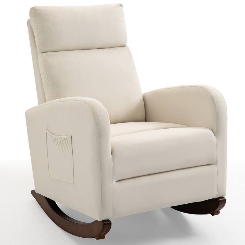 Mid Century Velvet Nursery Rocking Chairs, Upholstered High Back Glider Armchairs for Living Room