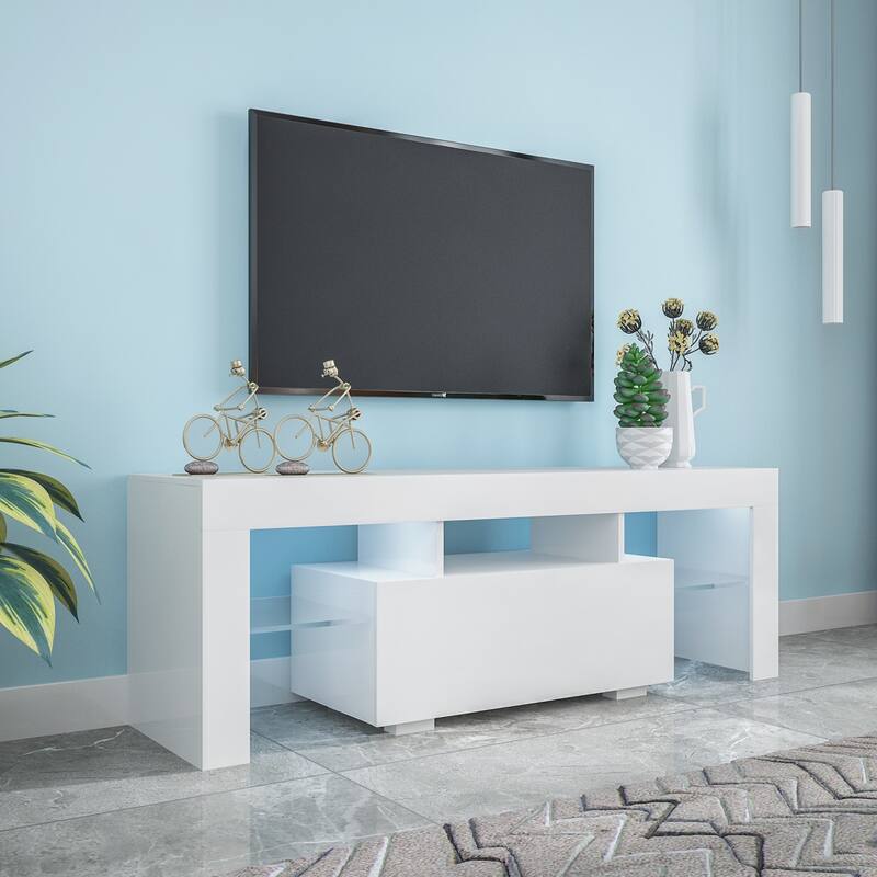 GDF Studio - Hermey Modern Entertainment TV Stand with LED Lights and Storage