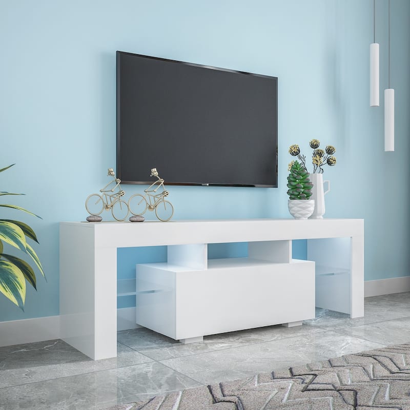 Wood TV Stand with Drawer and LED Light for TVs up to 59"