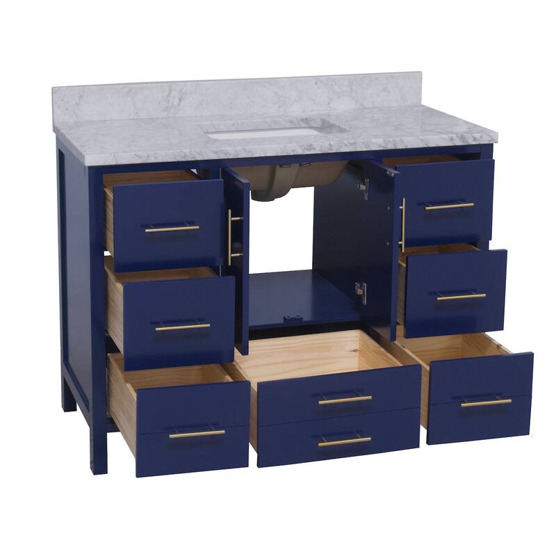 KitchenBathCollection California 48" Bathroom Vanity with Carrara Marble Top