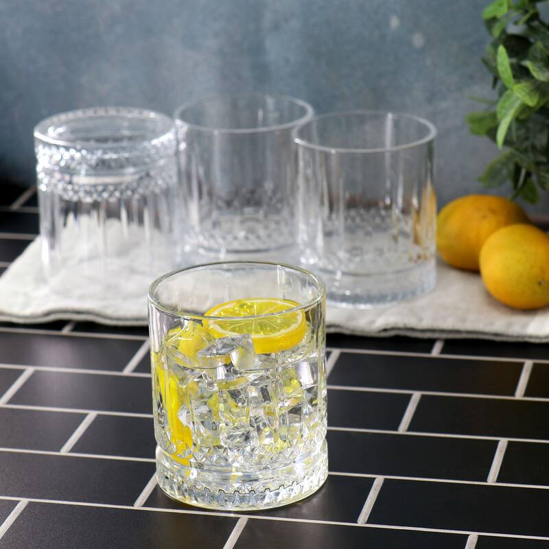 4 Piece 13 Ounce Iceberg Embossed Double Old-Fashioned Glass Set