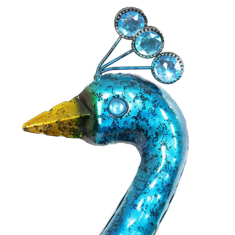 Exhart Hand Painted Majestic Metal Standing Peacock Garden Statue, 15 by 24 Inches