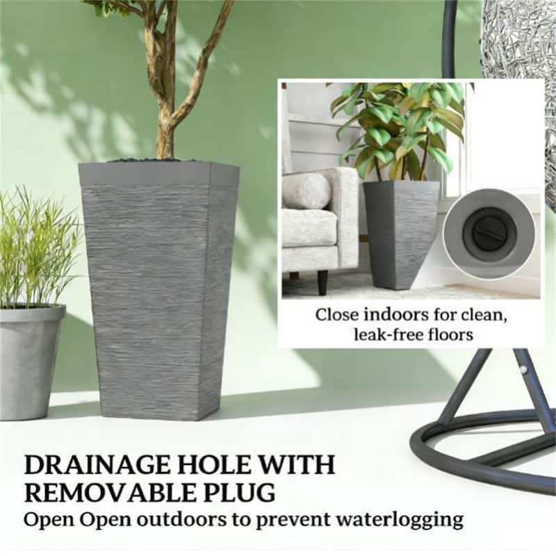 A set Of 3 outdoor Flower pots, conical Flower pots, gray, very suitable For Deep Rooted Plants Or Small Trees - Gray