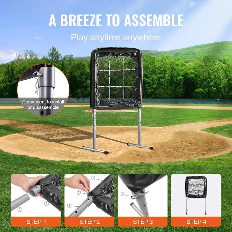 Baseball Softball Pitching Net 9 Hole Strike Zone Trainer with Stakes