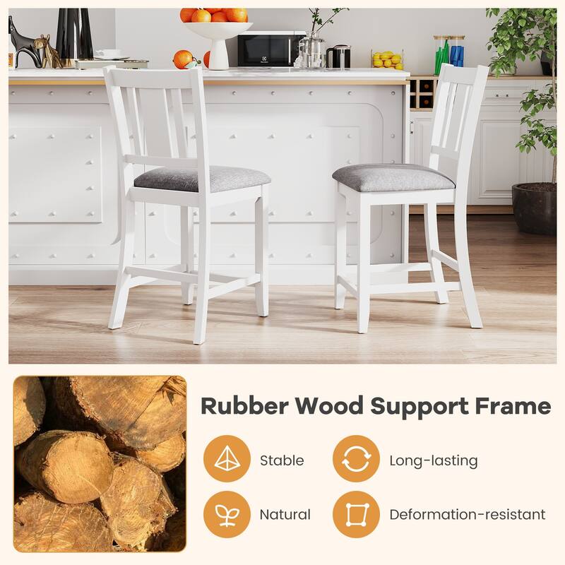 Gymax Rubber Wooden Bar Stools Set of 2 w/ Ergonomic Back Comfortable
