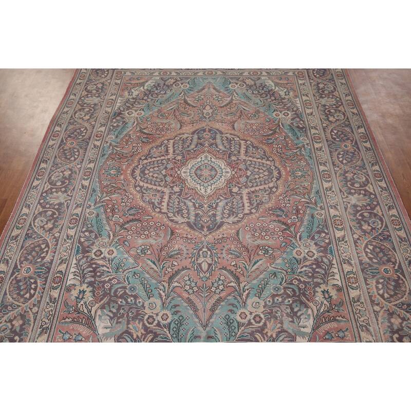Pink Tabriz Persian Vintage Area Rug Handmade Wool Carpet - 7'11" x 11'0"