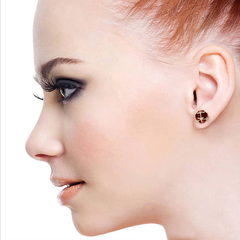 14K Solid Gold Stud Elegant Gemstone Earrings w/ Natural Garnets