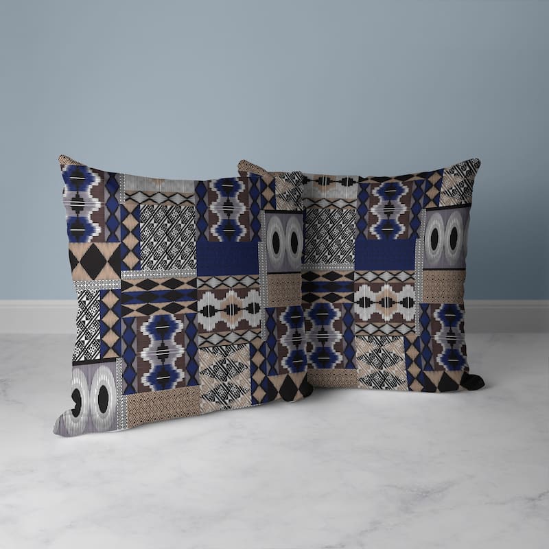 Patched Perfection Faux Suede Reversible Throw Pillow Blue and Beige