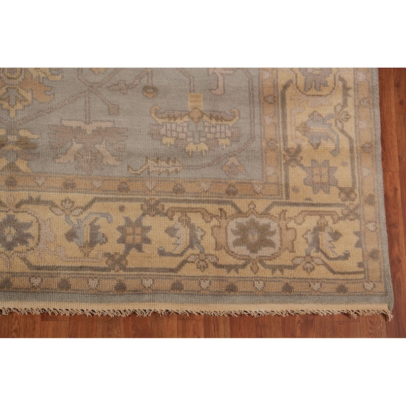 Gray Oushak Indian Area Rug Handmade Wool Carpet - 8'0"x 9'11"