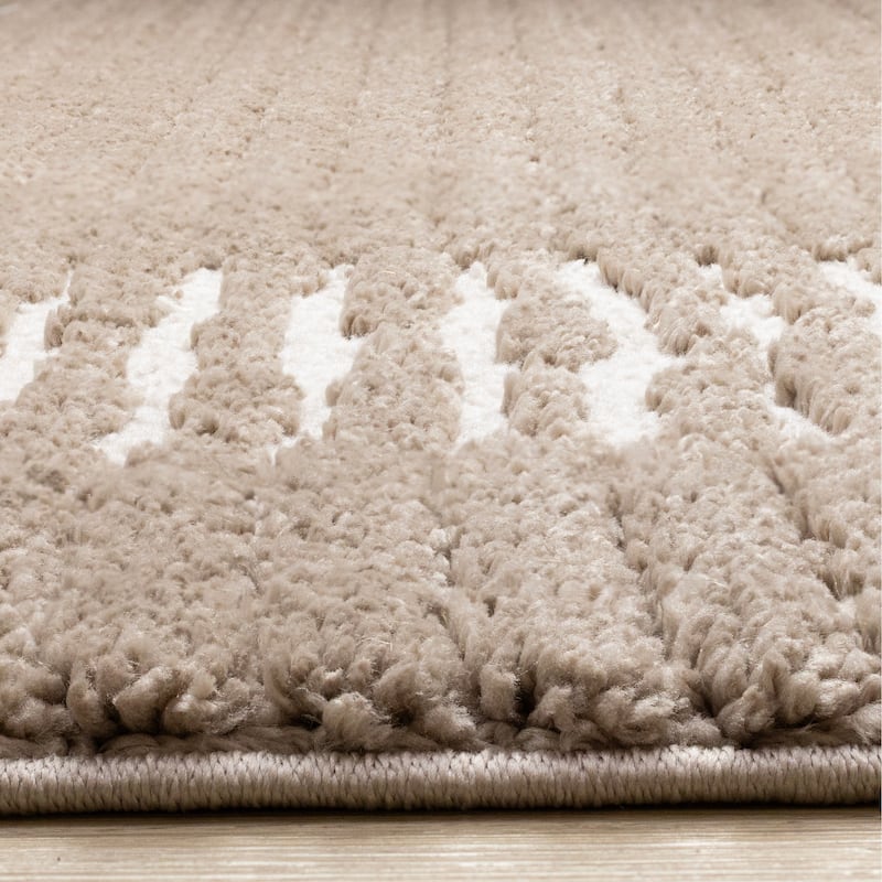 Taupe White Striped Border Soft Textured Rug