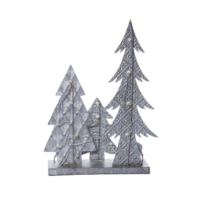 Transpac Metal 21.25 in. Silver Christmas Rustic Scene