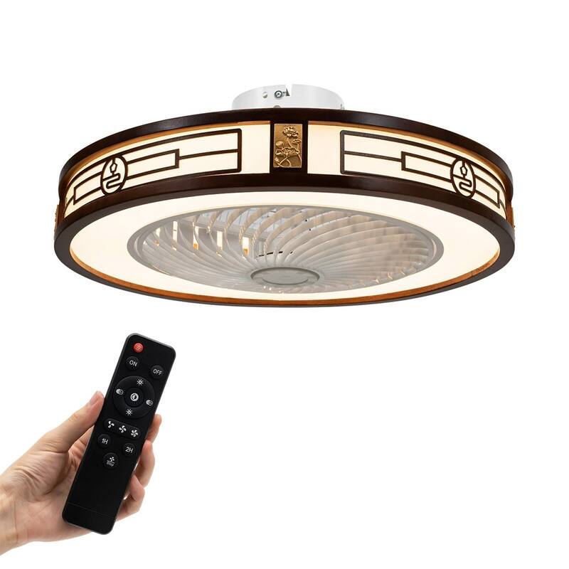 22" Invisible Ceiling Fan Light Remote LED Semi Flush Mount Chandelier - 22" x 8"