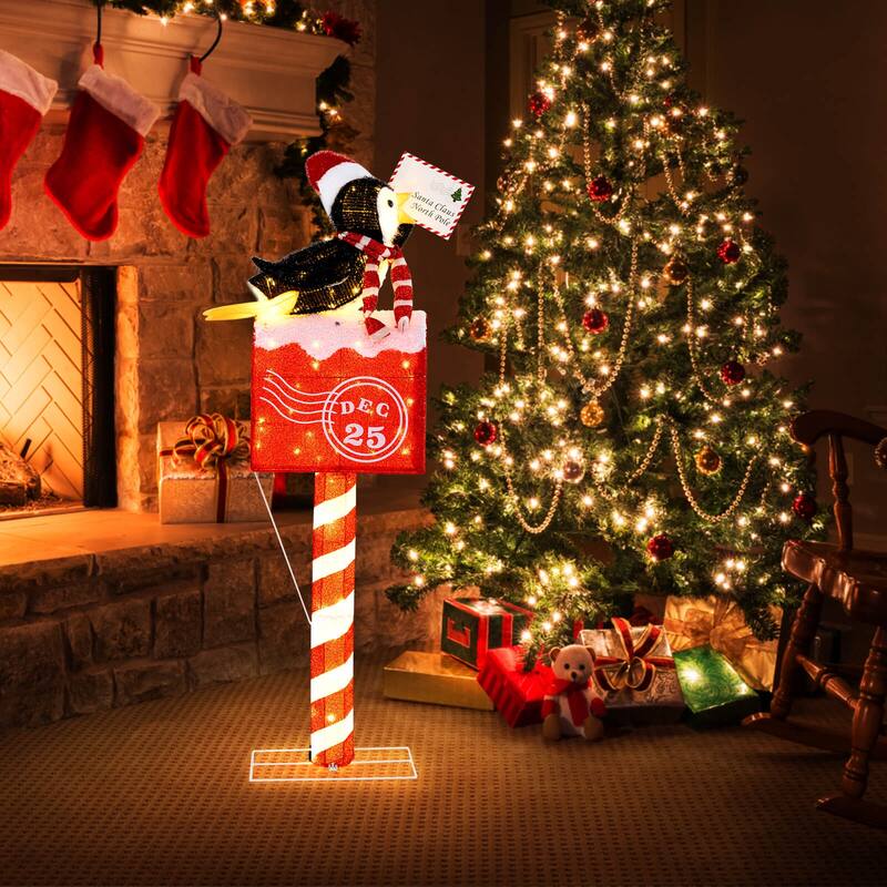 Costway 4.8 FT Christmas Lighted Penguin on Mailbox with 100 LED White - as pic shows - See Details
