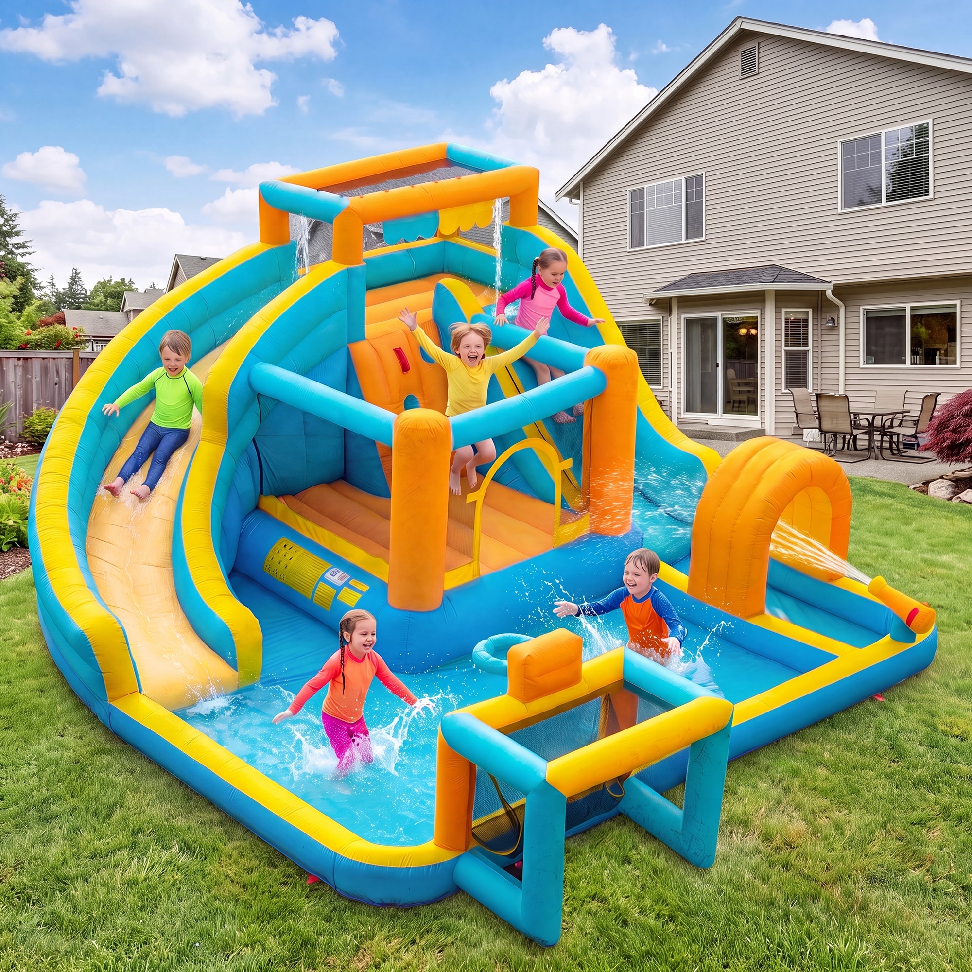 10-in-1 Inflatable Water Slide Bounce House for Kids