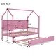 preview thumbnail 13 of 29, Wooden Twin Size House Bed with Trundle,Kids Bed with Shelf, Gray