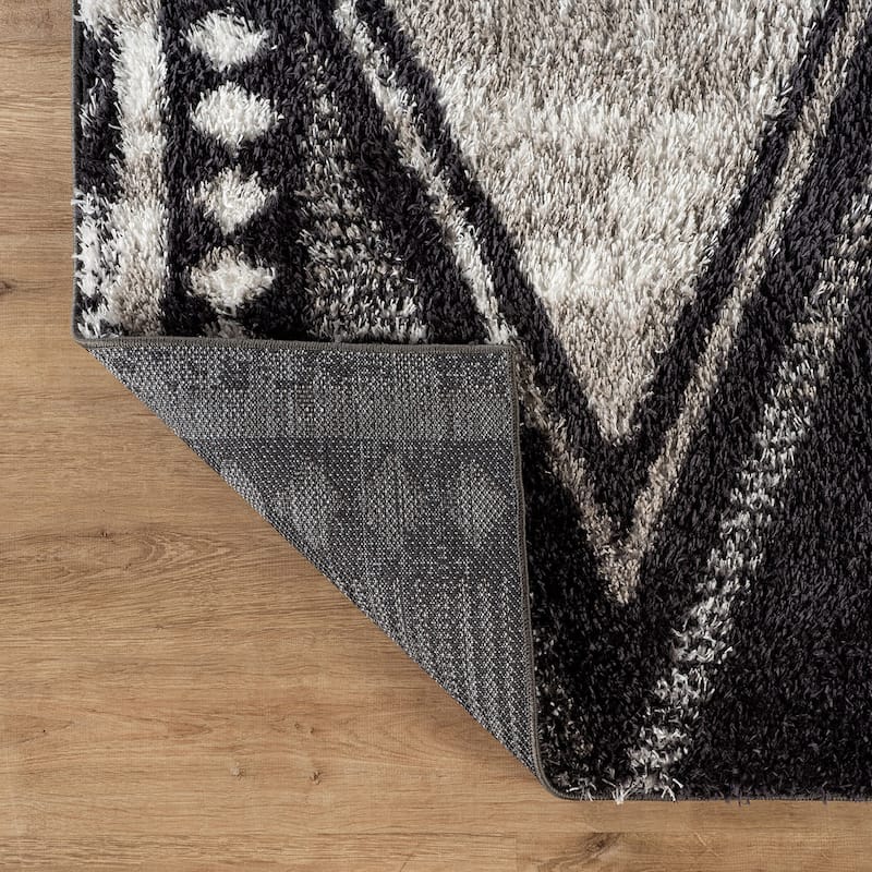 Geometric Grid Shag Rug - Anthracite Dark Gray - Medium Pile - Durable for Living Room, Bedroom, or Entryway