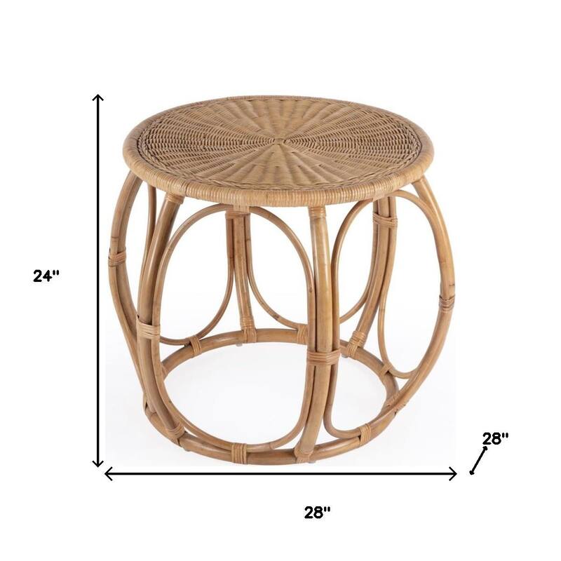 HomeRoots 24" Natural Rattan Round Drum End Table - 28.00 in. x 24.00 in. x 28.00 in.