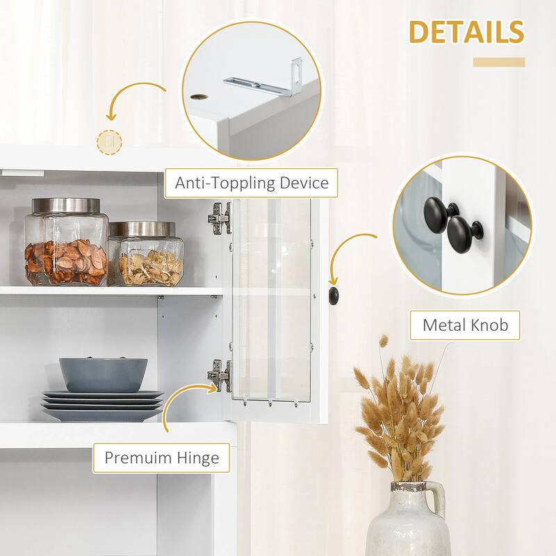 Modern Kitchen Buffet with Bead Board Doors and Adjustable Shelves Open Counter Storage - 28.75" W x 16.25" D x 70" H