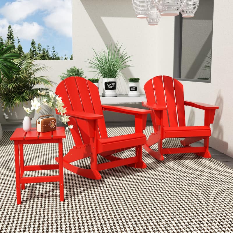 Polytrends Laguna Hdpe All Weather Outdoor Patio Rocking Chairs With Side Table (3-Piece Set)