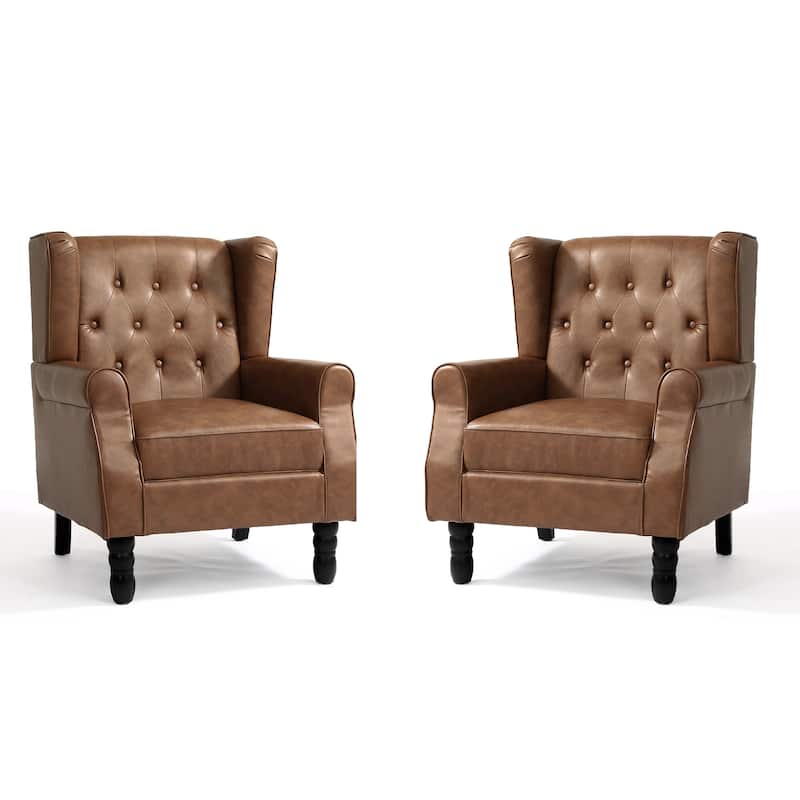 Set of 2 Vegan Leather Upholstered Button Tufted Accent Chair