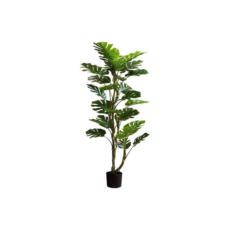 Artificial Plant, 61" Tall, Monstera Tree, Indoor, Potted, Floor, Real Touch, Green Leaves, Black Pot