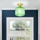 preview thumbnail 2 of 8, River of Goods Ignace Brushed Gold Metal 10-Inch Ceiling Light with Green Glass Globe Shade - 8" x 8" x 10.25"