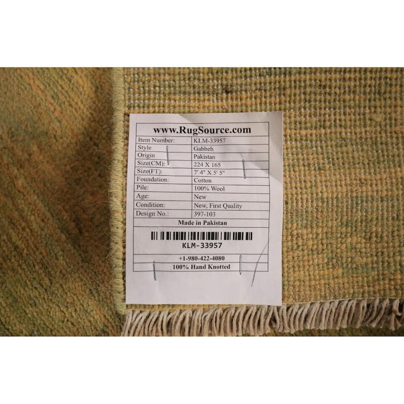 Green & Yellow Gabbeh Modern Oriental Area Rug Handmade Wool Carpet - 5'5" x 7'4"